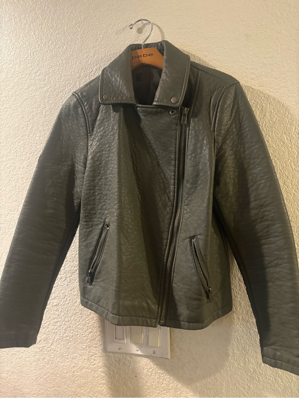 Women’s Olive Green Faux Leather Moto Jacket